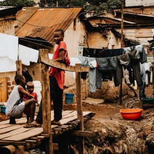 village with kid on a bridge